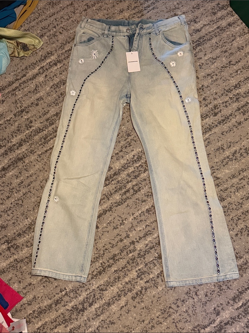 Light Blue Embellished Men's Bootcut Jeans